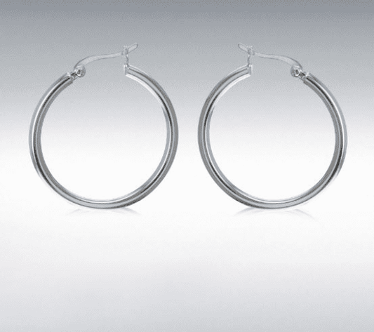 Sterling Silver Round Hoop Earrings 30 mm