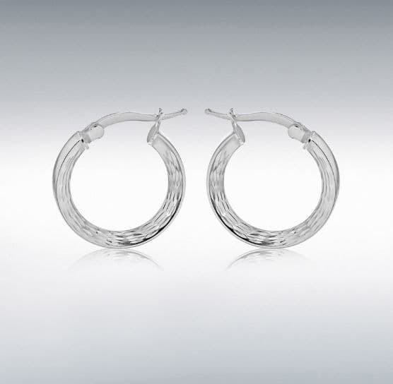 Sterling Silver Round Patterned Hoop Earrings 20 mm Diameter