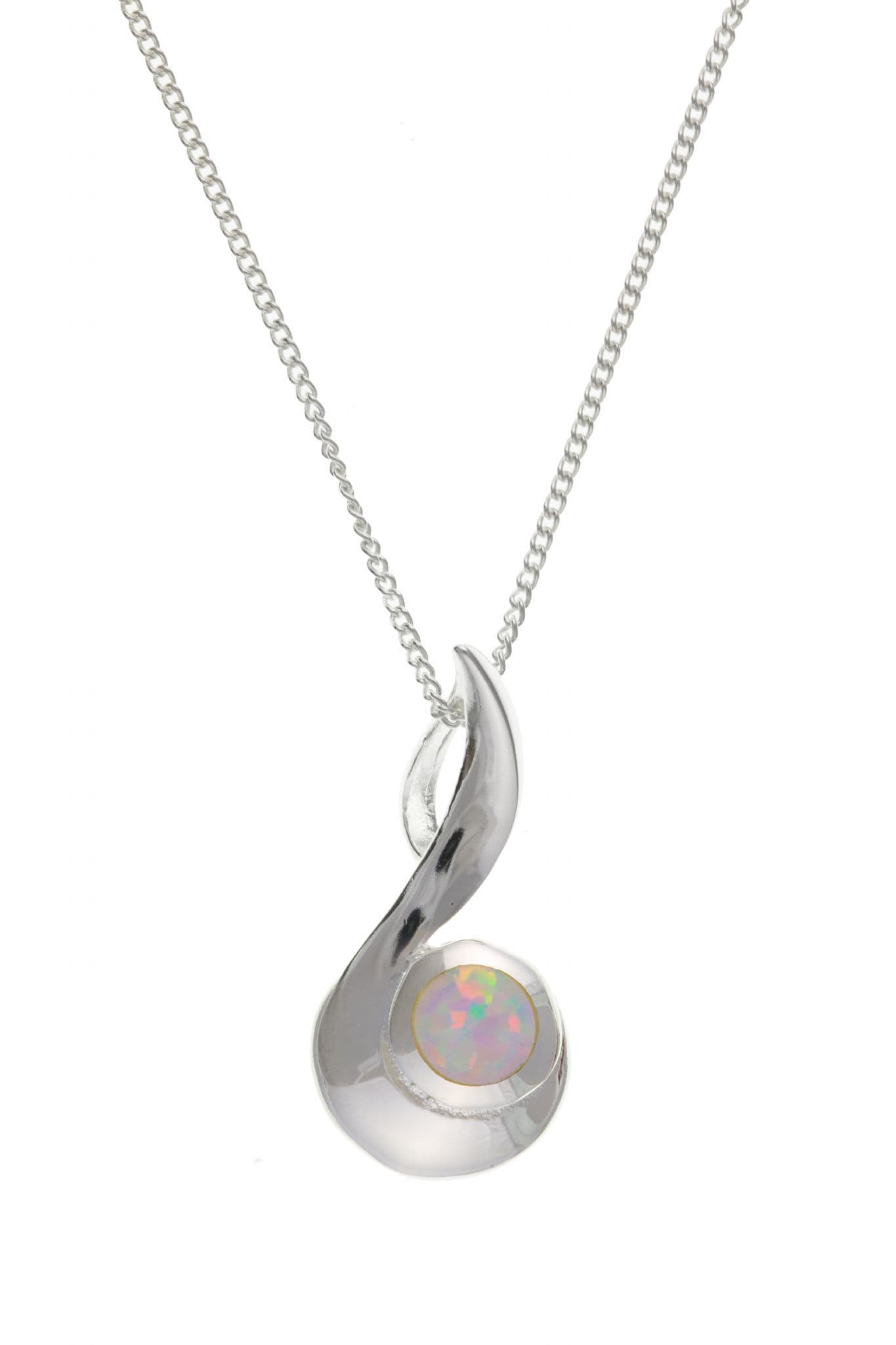Sterling Silver Swirl Designed Round Opal Necklace