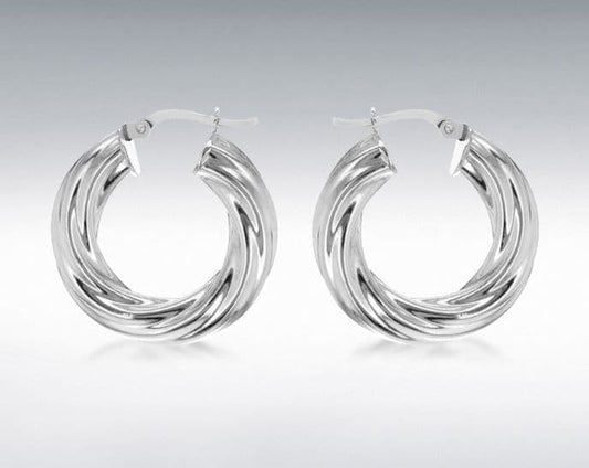 Swirl Patterned Sterling Silver Round Hoop Earrings 28 mm