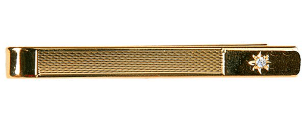 Tie Bar Gold Plated Barley Patterned Star Set Cubic Zirconia Tie Slide Clip