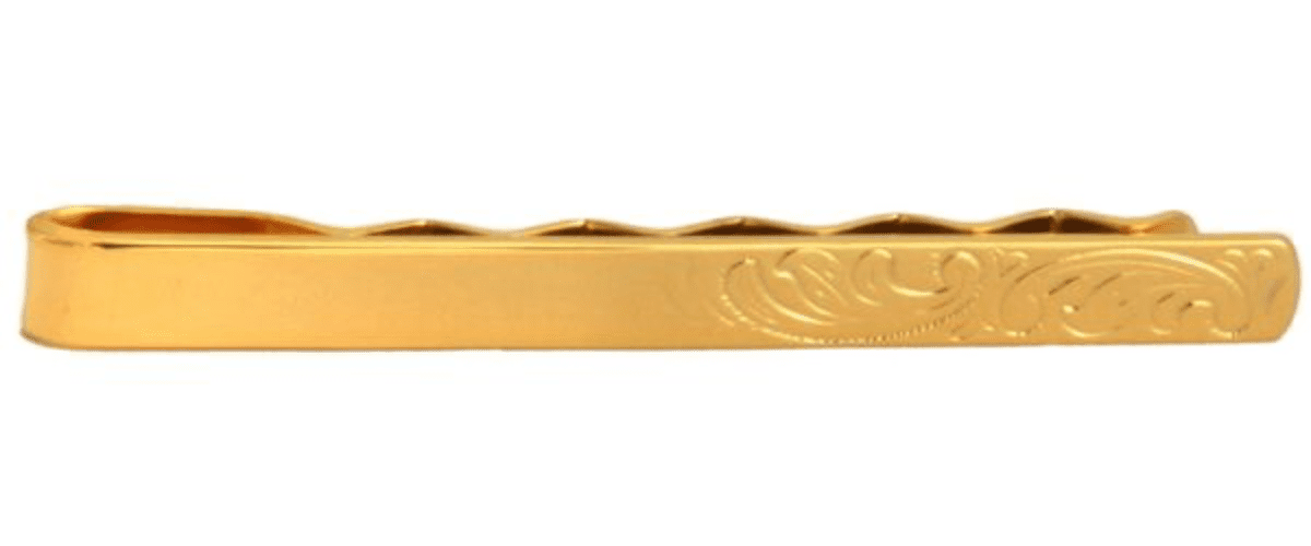 Tie Bar Gold Plated Engraved End Design Tie Slide Clip