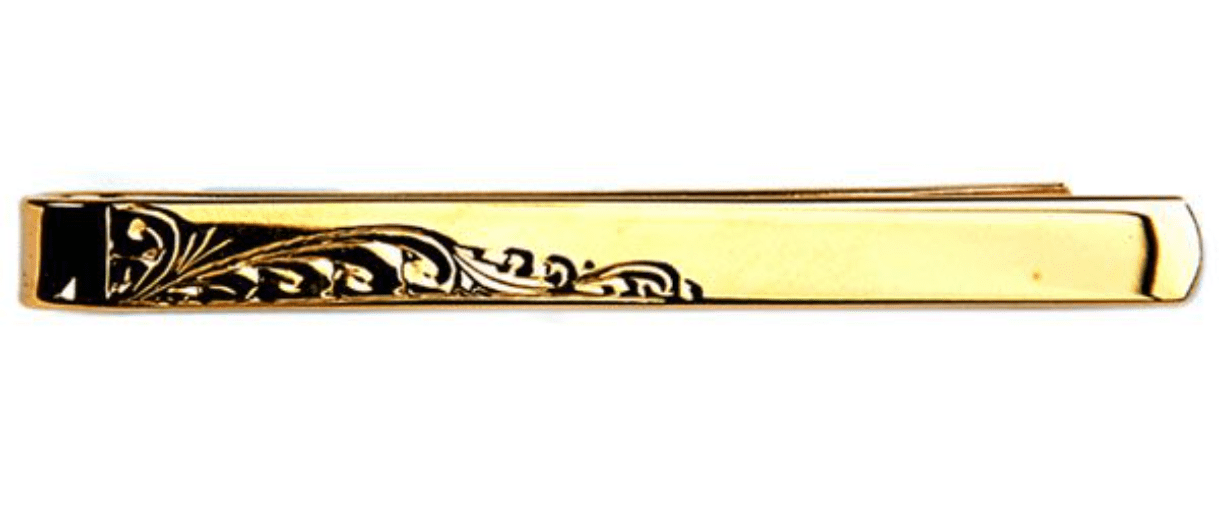 Tie Bar Gold Plated Half Engraved Leaf Design Tie Slide Clip