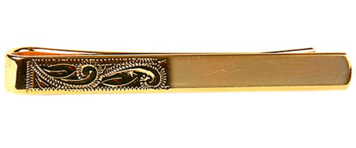 Tie Bar Gold Plated Half Swirl Engraved Tie Slide Clip