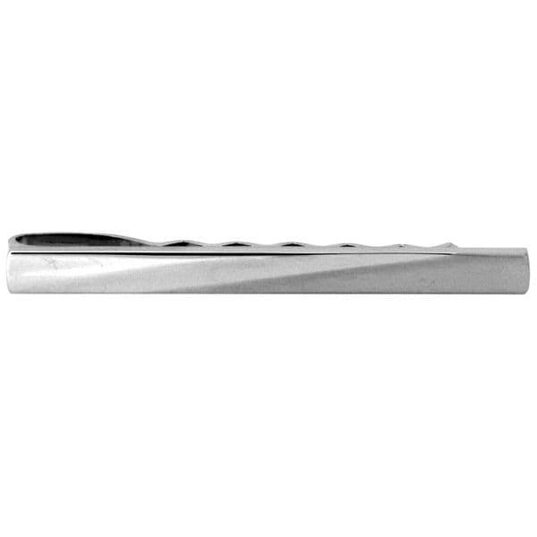 Tie Bar Silver Plated Diagonal Brushed And Shiny Tie Slide Clip