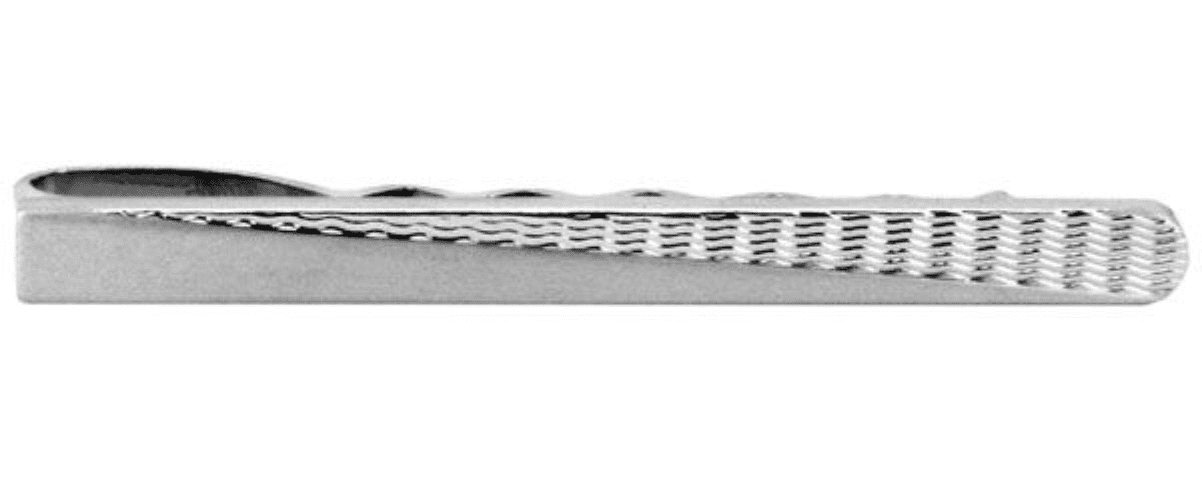 Tie Bar Silver Plated Half Brushed And Patterned Tie Slide Clip