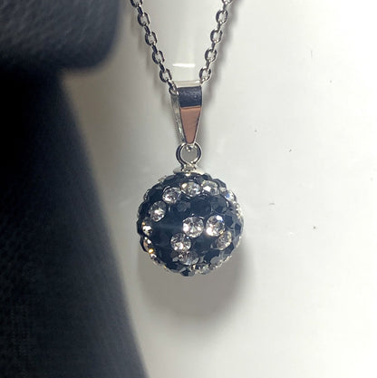 Tresor Paris 10 mm White and Black Bon Bon Round Crystal Disco Glitter Ball Necklace Pendant