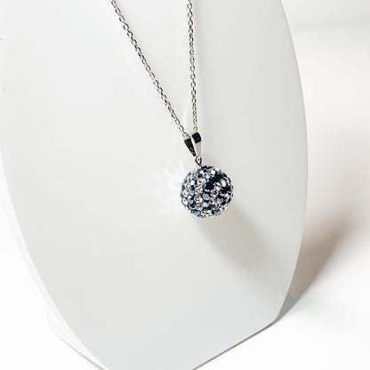 Tresor Paris 12 mm Grey And White Crystal Bon Bon Round Disco Glitter Ball Necklace Pendant