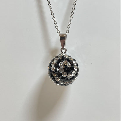 Tresor Paris crystal necklace 12 mm white and black bon bon round disco glitter ball pendant