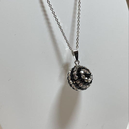 Tresor Paris crystal necklace 12 mm white and black bon bon round disco glitter ball pendant
