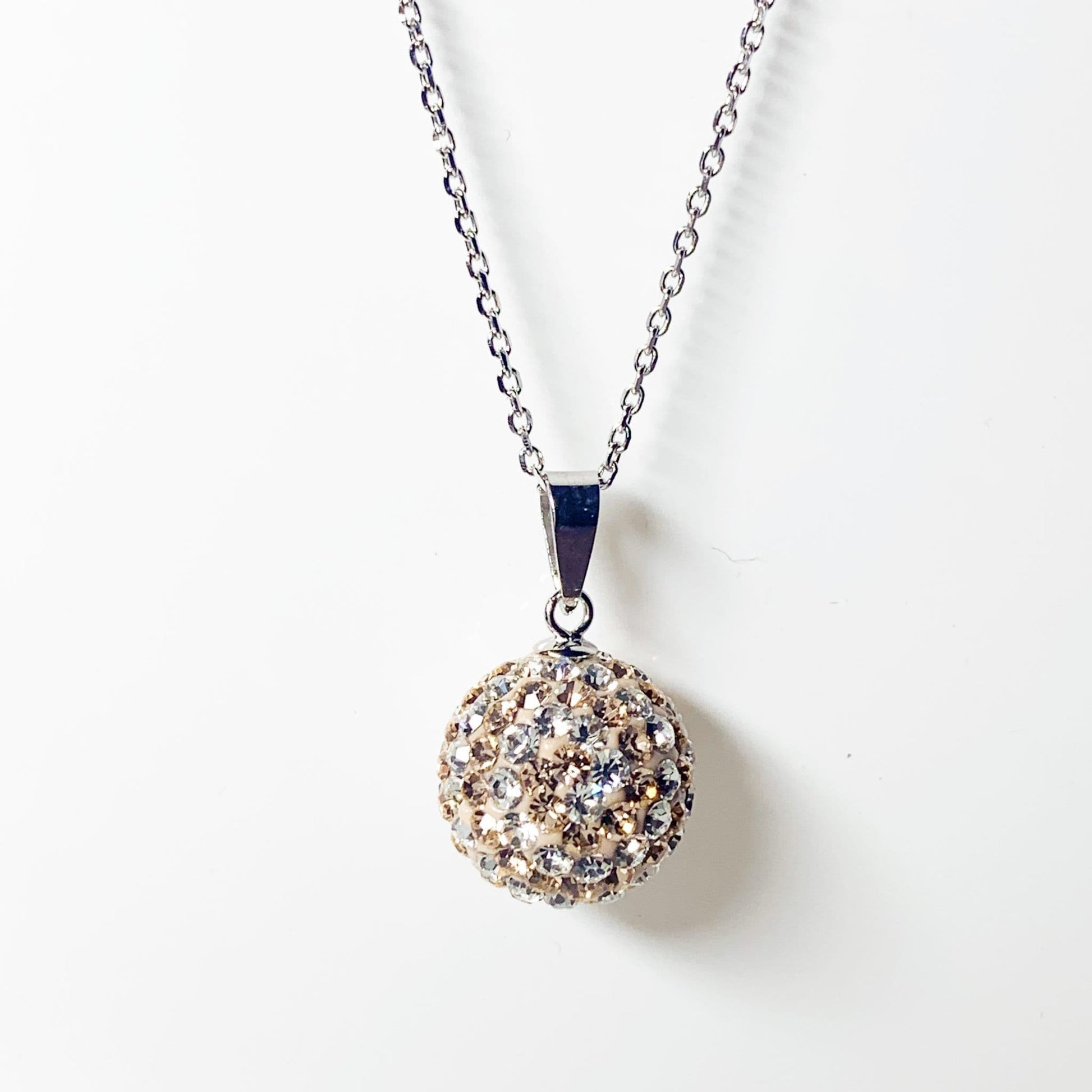 Tresor Paris 12 mm Crystal White and Gold Medium Bon Bon Round Disco Glitter Ball Necklace Pendant