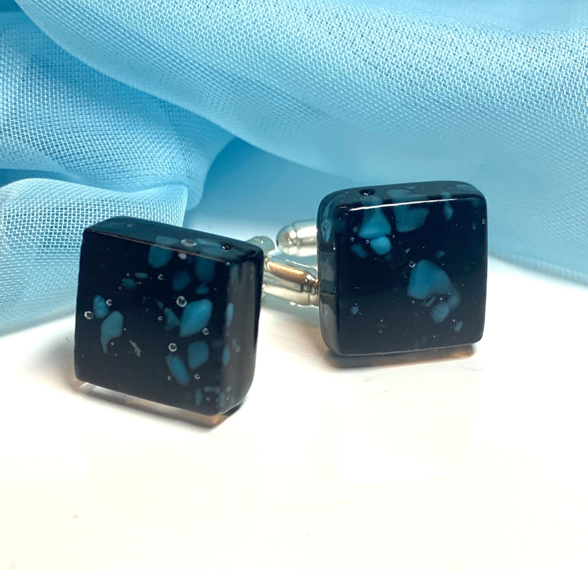 Turquoise Black Murano Glass Cufflinks