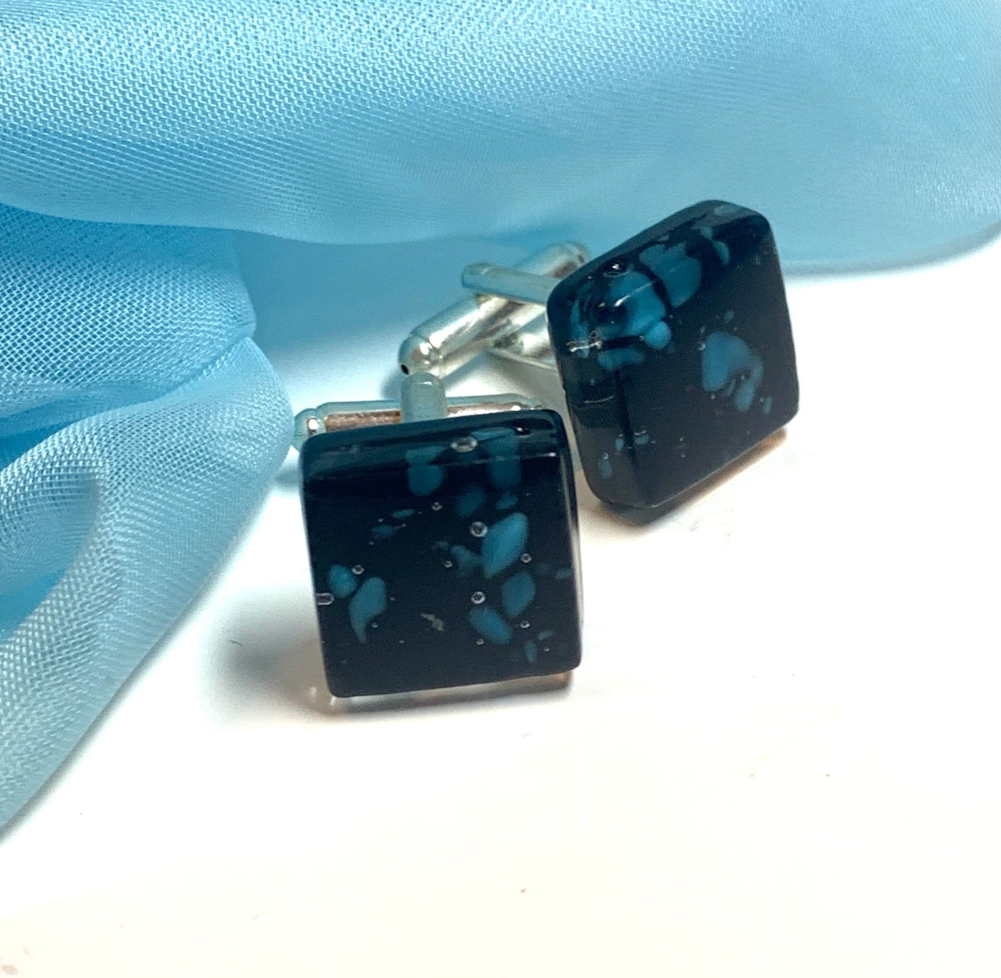 Turquoise Black Murano Glass Cufflinks