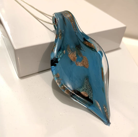 Turquoise Murano Glass Leaf Pendant