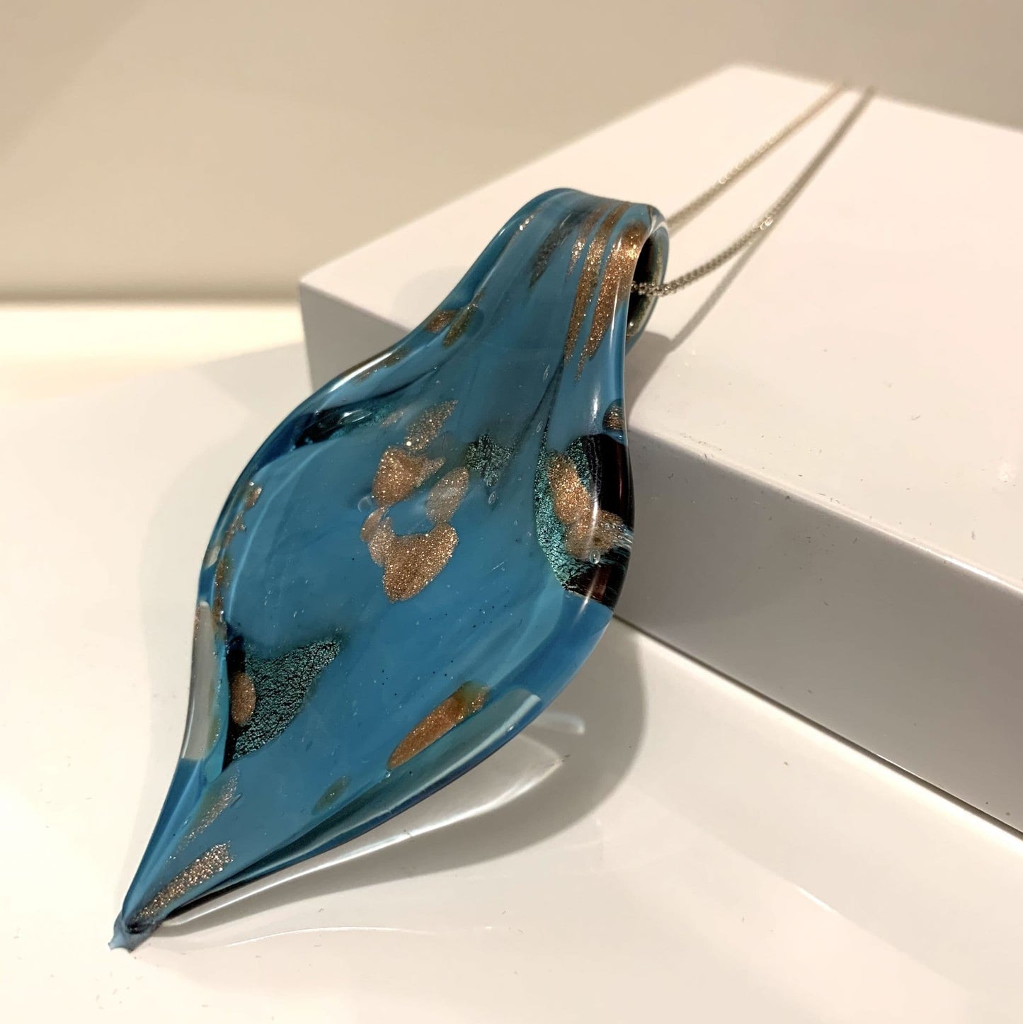 Turquoise Murano Glass Leaf Pendant