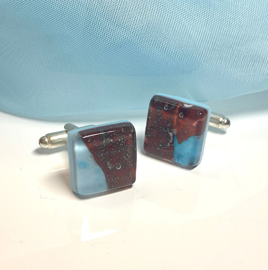 Turquoise Red Murano Glass Cufflinks