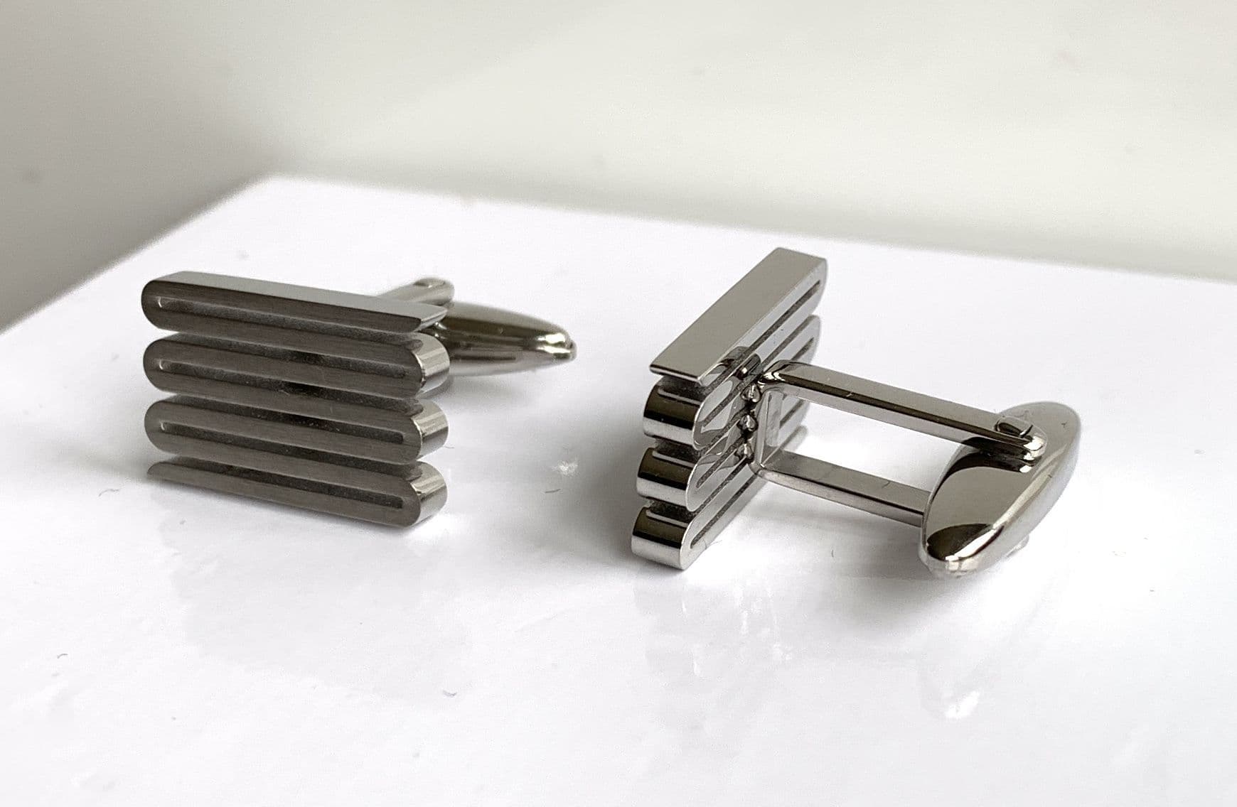 Unusual S design cufflinks chrome plated