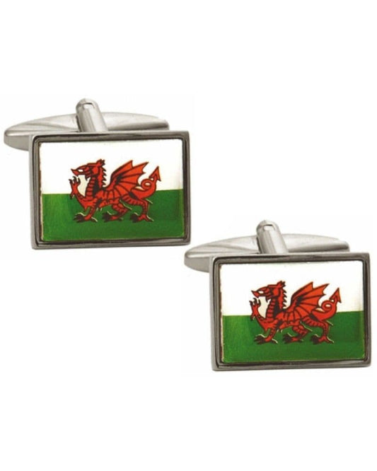 Welsh rectangle red green and white cufflinks