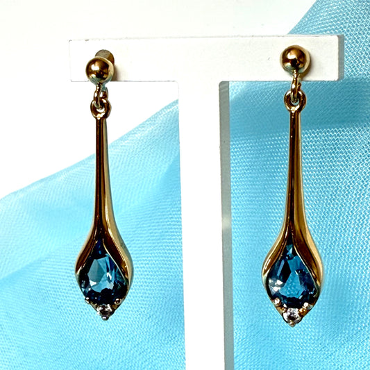 yellow gold real blue topaz drop earrings
