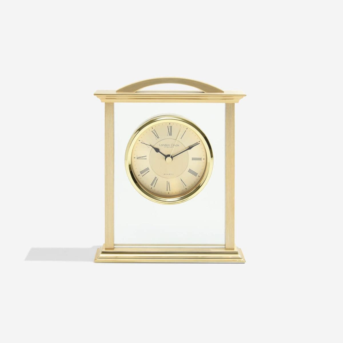 03023 Clock Gold Coloured Curved Handle Metal And Glass Mantle London Clock Company