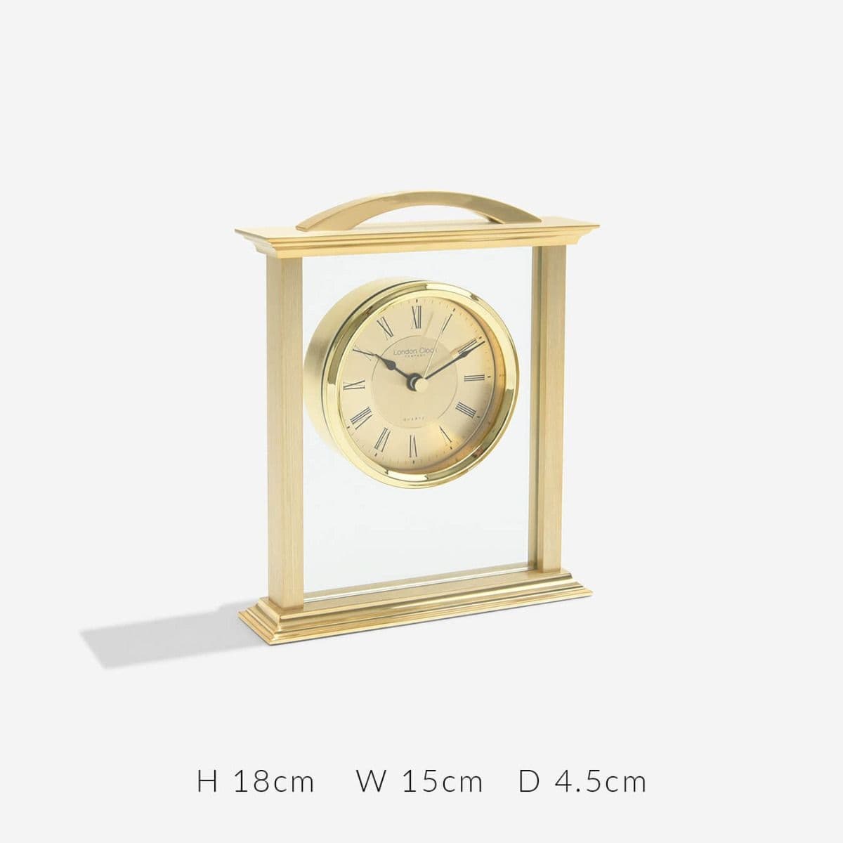 03023 Clock Gold Coloured Curved Handle Metal And Glass Mantle London Clock Company