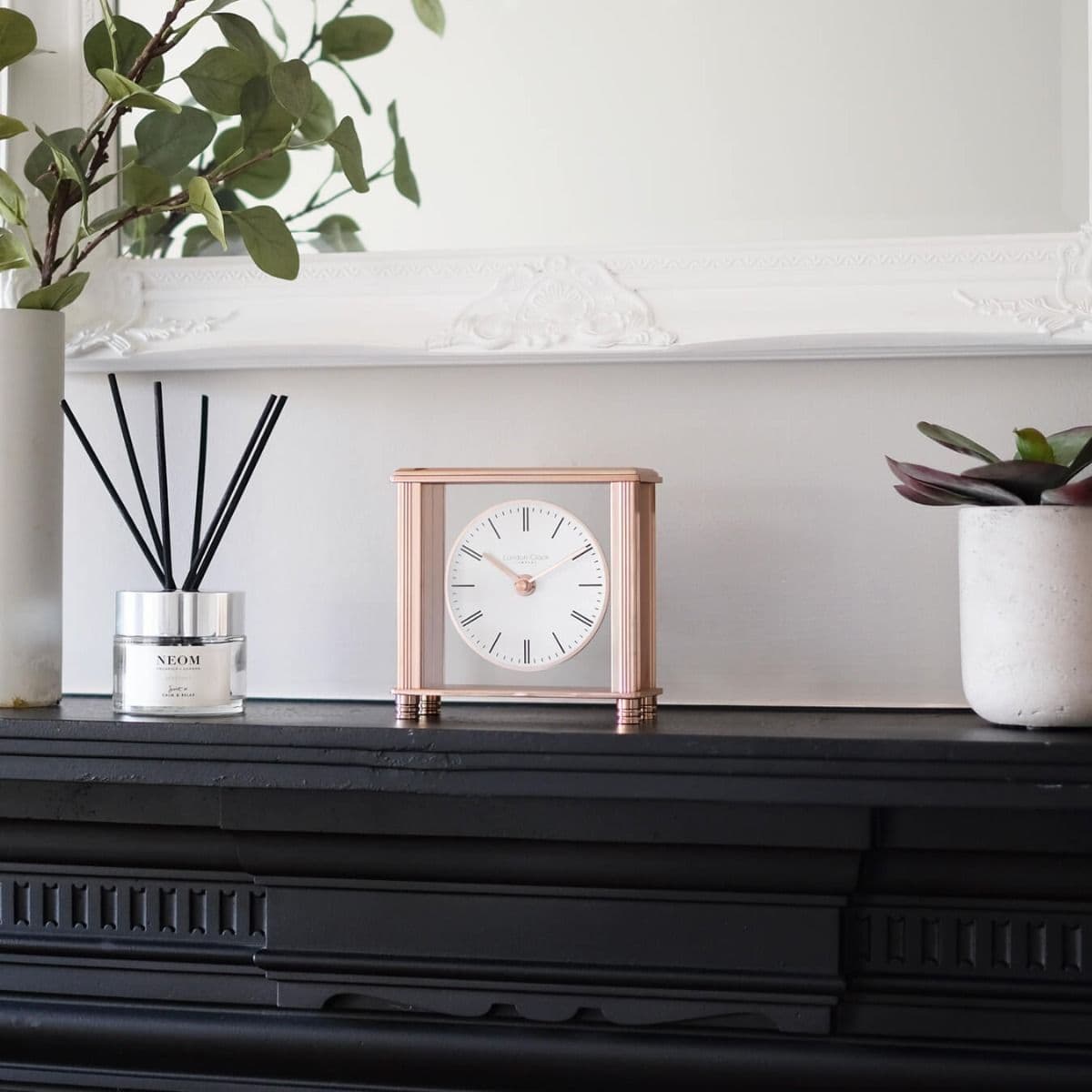 03215 London Clock Company Rose Coloured Metal And Glass Square Mantle Clock With Round Dial