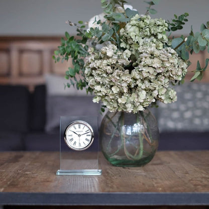 05160 Glass And Silver Coloured Flat Top Metal And Glass Square Mantle London Clock Company