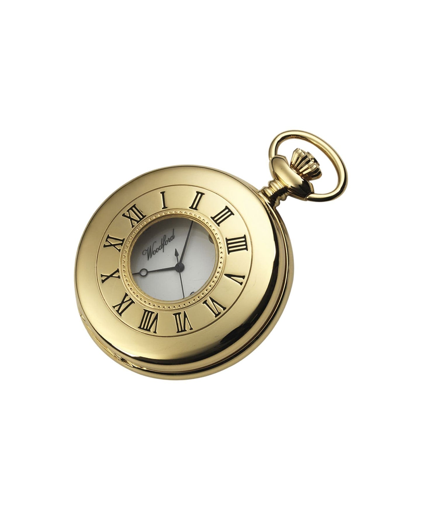 Mechanical Gold Plated Plain Half Hunter Pocket Watch With Chain