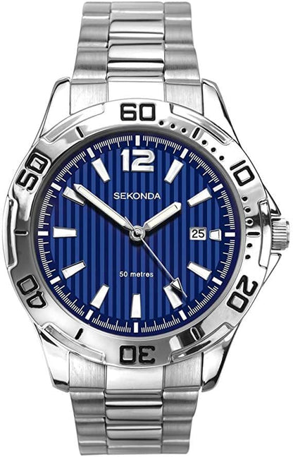 1170 Sekonda Men's Round  Blue Stainless Steel Bracelet Watch With Date Feature