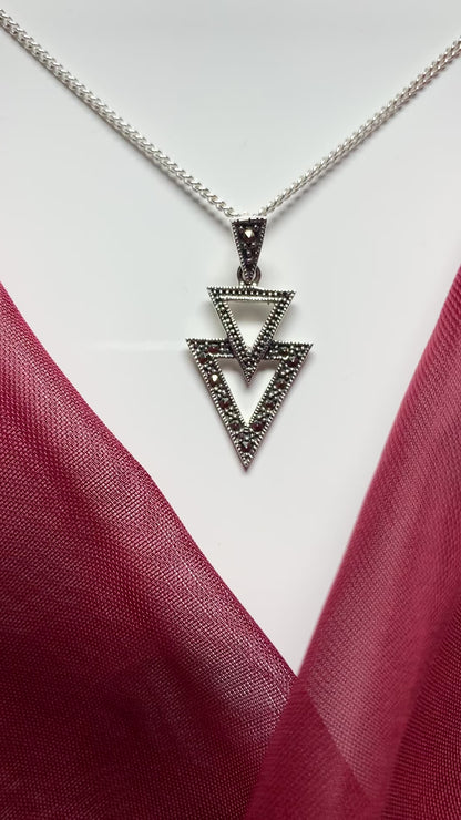 Marcasite triangle shaped sterling silver necklace