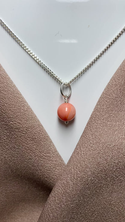 Round real coral sterling silver necklace