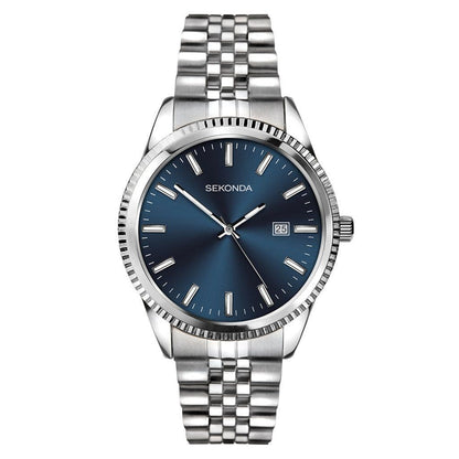 1640 Sekonda Men's Round  Blue Stainless Steel Bracelet Watch With Date Feature