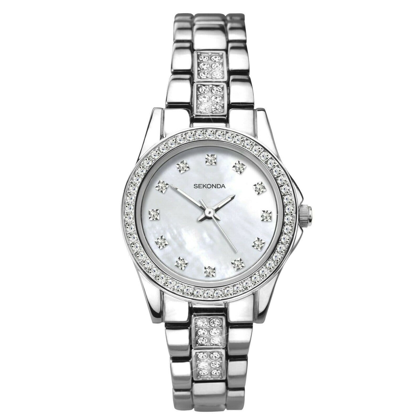 2841 Sekonda Round Mother Of Pearl Crystal Set Ladies Stainless Steel Bracelet Watch
