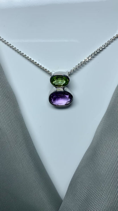 Amethyst and Peridot Sterling Silver Pendant Necklace