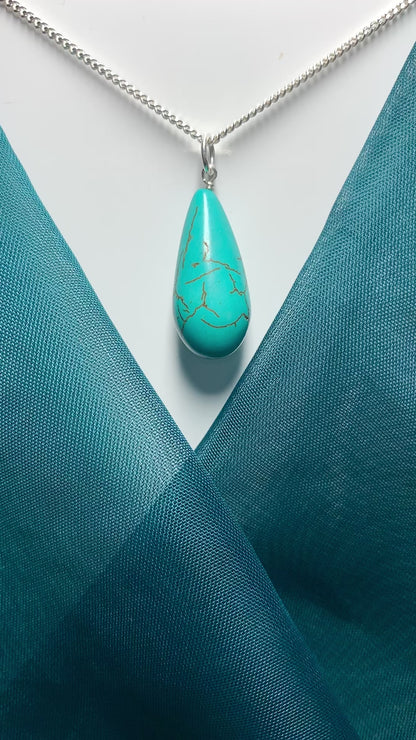 Large Turquoise Peardrop Sterling Silver Necklace