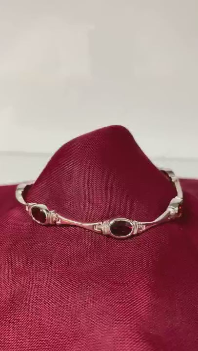 Oval Garnet Sterling Silver Bracelet