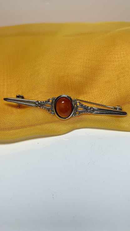 Sterling silver amber bar brooch