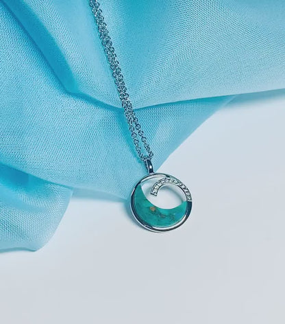 Turquoise blue green round open necklace sterling silver