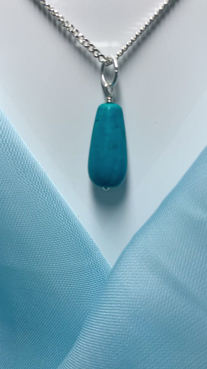 Medium Turquoise Peardrop Sterling Silver Necklace