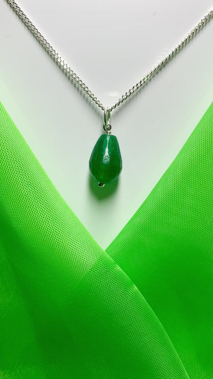 Tear Drop Silver Pear Shaped Green Jade Necklace Pendant