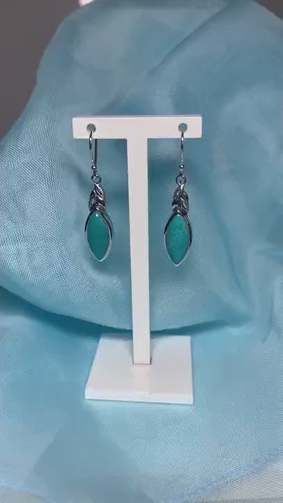 Sterling Silver Turquoise Marquise Cut Drop Earrings