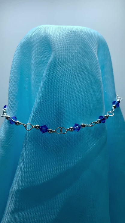 Blue crystal bead silver bracelet