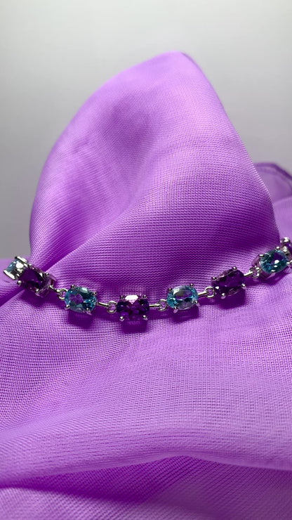 Oval Amethyst and Topaz Sterling Silver Bracelet