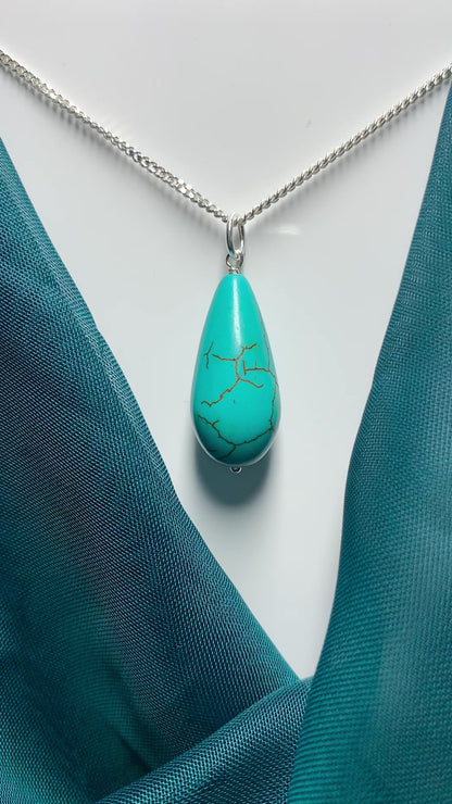 Large turquoise pear drop sterling silver necklace