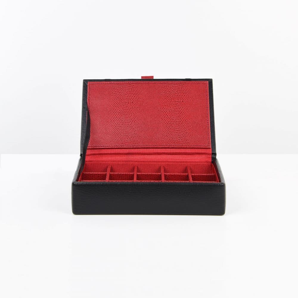 70907 Dulwich Designs Black 15pc cufflink box with Red lining