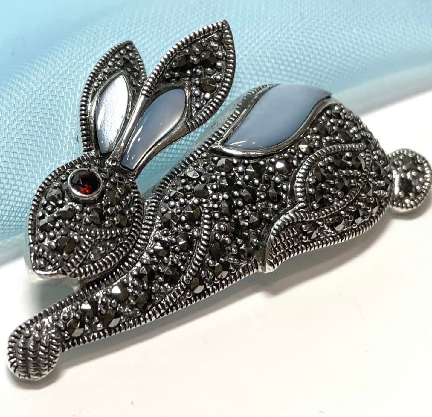 Mother of pearl silver rabbit brooch