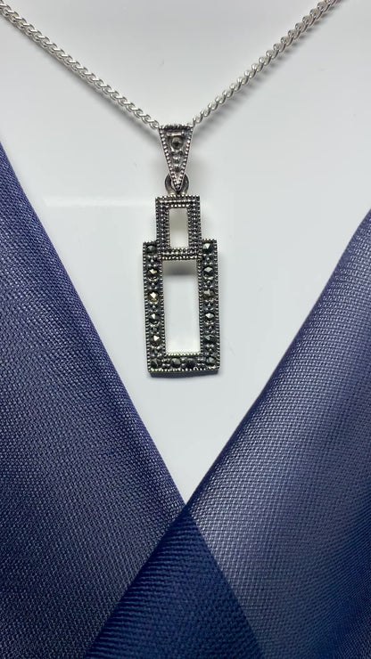 Marcasite Necklace Rectangle Shaped Sterling Silver