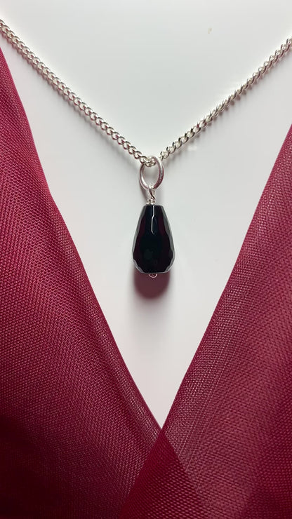 Tear Drop Silver Pear Shaped Onyx Necklace Pendant