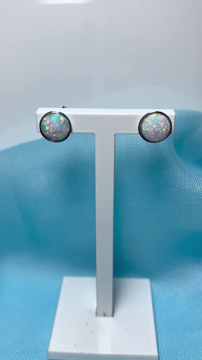 Sterling silver round opal stud earrings