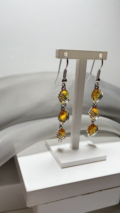 Sterling Silver Amber Fancy Swirl Drop Earrings